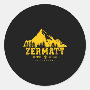 Zermatt Switzerland Ski Resort Alpine Skiing Swiss Classic Round Sticker