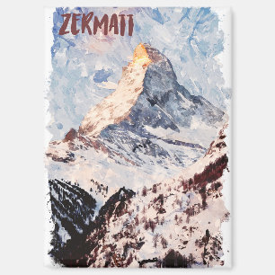 Zermatt Switzerland Swiss Alps Watercolor Magnet