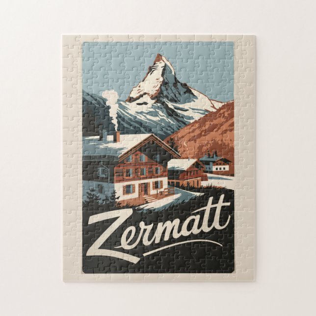 Zermatt Switzerland Travel Art Vintage Jigsaw Puzzle (Vertical)
