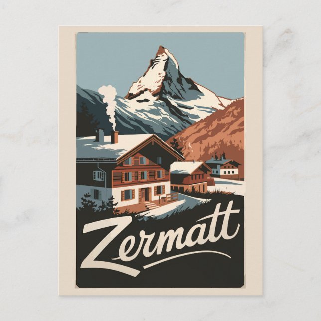 Zermatt Switzerland Travel Art Vintage Postcard (Front)