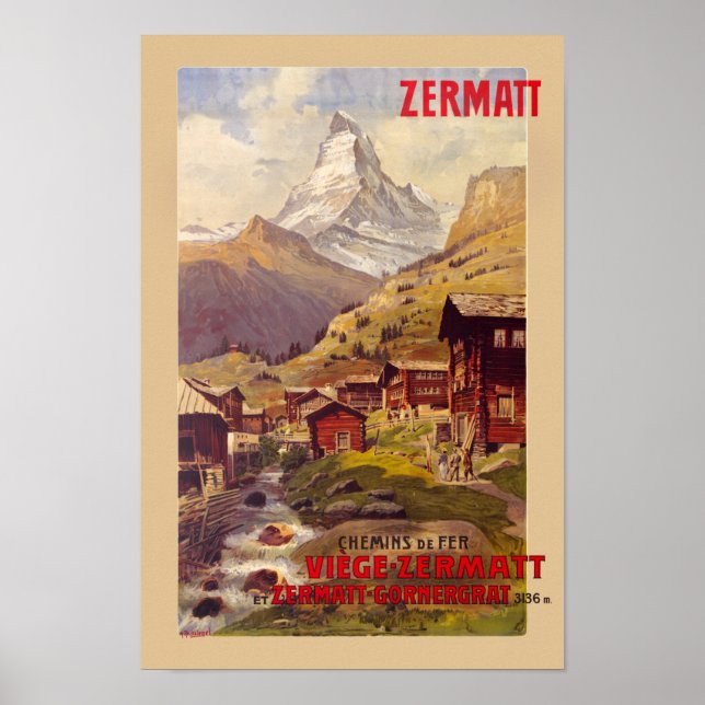 Zermatt Switzerland Vintage Poster 1900 (Front)