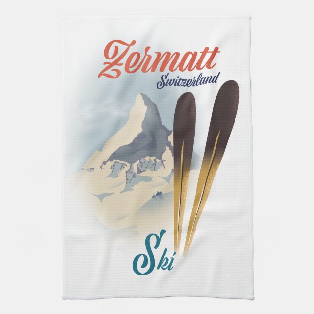 Zermatt Switzerland vintage ski poster Tea Towel (Vertical)