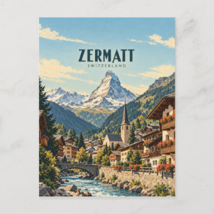 Zermatt Switzerland Vintage Travel Art Postcard