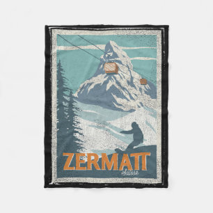 Zermatt Switzerland Winter Skiing Snowboarding Ski Fleece Blanket