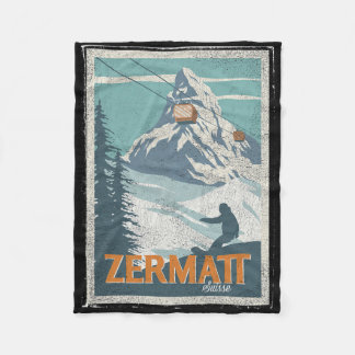 Zermatt Switzerland Winter Skiing Snowboarding Ski Fleece Blanket
