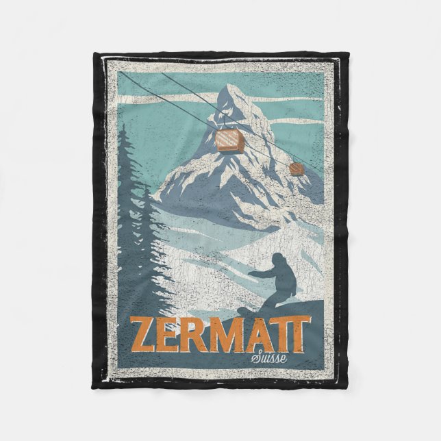 Zermatt Switzerland Winter Skiing Snowboarding Ski Fleece Blanket (Front)