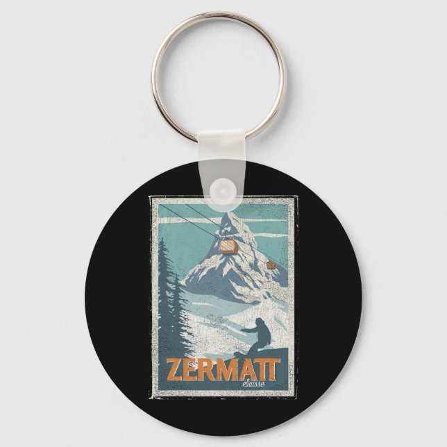 Zermatt Switzerland Winter Skiing Snowboarding Ski Key Ring (Front)