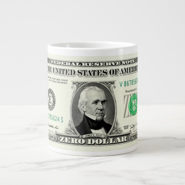 Zero Dollar Bill Large Coffee Mug (Front)
