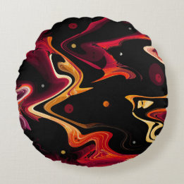 Zero Gravity Painting Abstract in Orange and Black Round Cushion