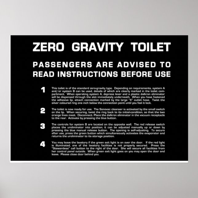 Zero Gravity Toilet white text Poster (Front)