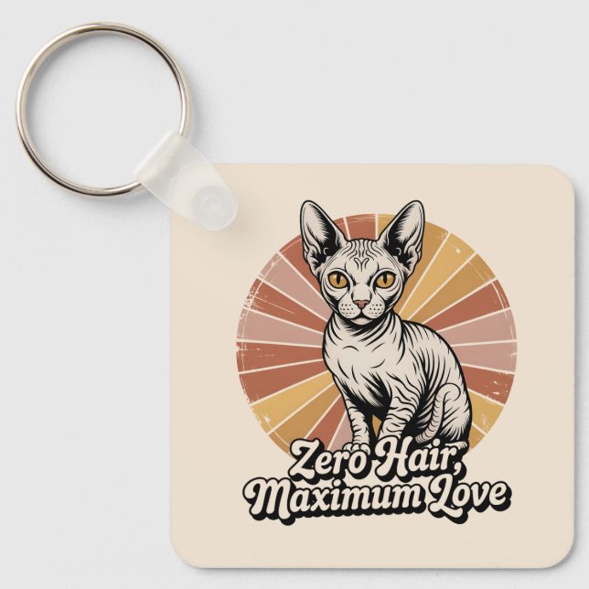 Zero Hair Maximum Love Sphynx Retro Key Ring (Front)
