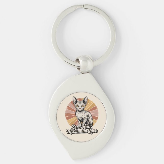 Zero Hair Maximum Love Sphynx Retro Key Ring (Front)