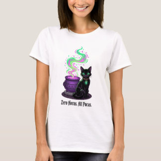 Zero Hocus All Pocus Funny Cat Witch Cauldron  T-Shirt