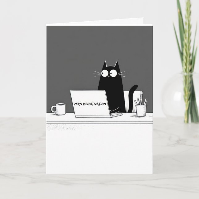 Zero Meowtivation Cat – Funny Lazy Work Cartoon Card (Front)
