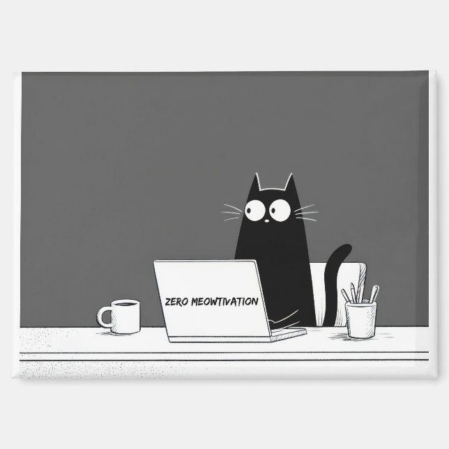 Zero Meowtivation Cat – Funny Lazy Work Cartoon Magnet (Front)