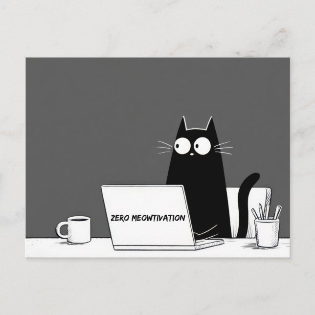 Zero Meowtivation Cat – Funny Lazy Work Cartoon Postcard (Front)