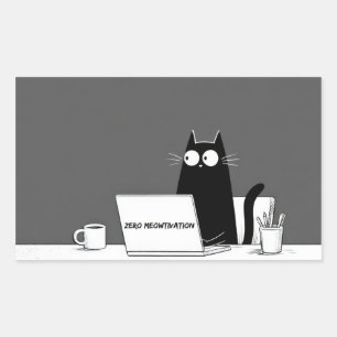 Zero Meowtivation Cat – Funny Lazy Work Cartoon Rectangular Sticker