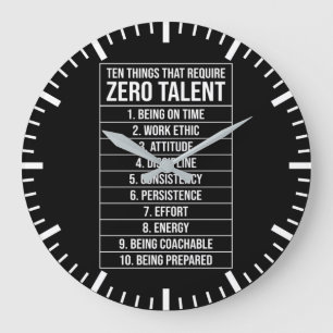Zero Talent Required - Success Motivational Large Clock