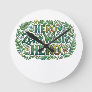Zero Waste Hero – Eco-Friendly Sustainability Typo Round Clock