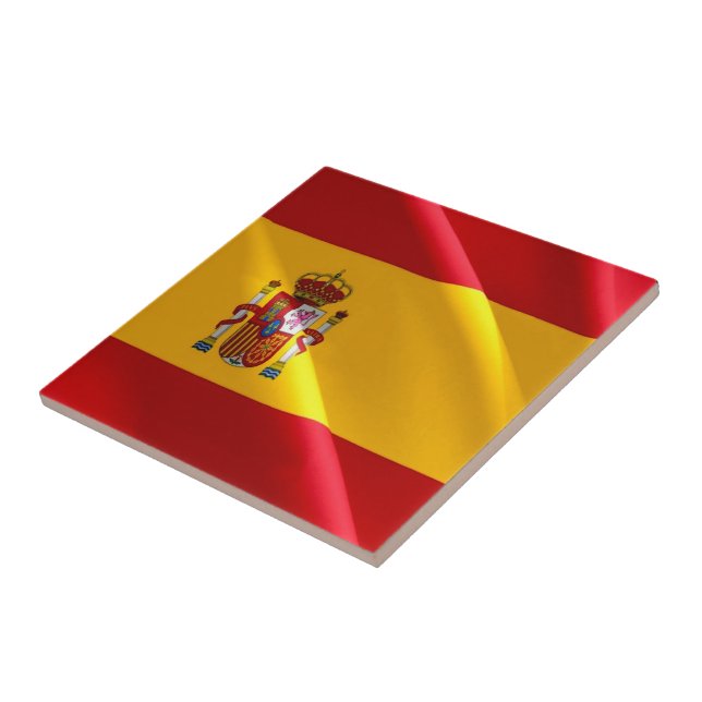 zES002 SPANISH Waving FLAG, Spain, Ceramic Tile (Side)