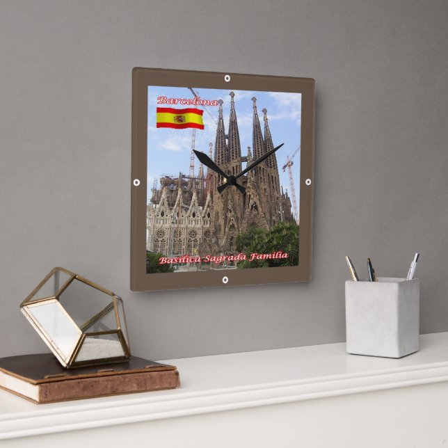 zES013 BARCELONA Basilica Sagrada Familia, Square Wall Clock (Office)