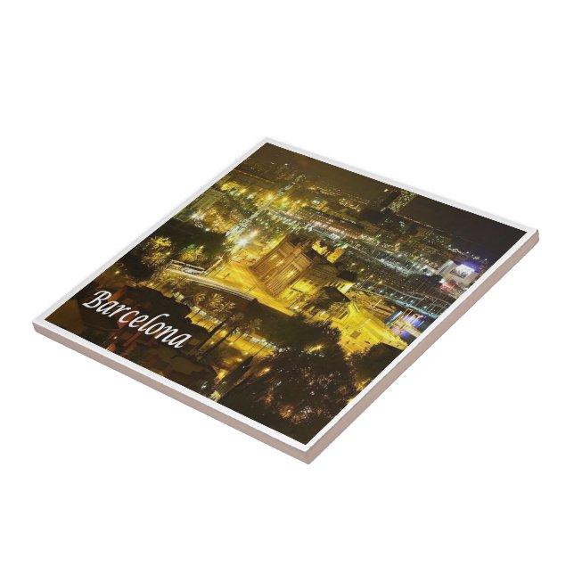 zES018 BARCELONA by Night, Spain, Ceramic Tile (Side)