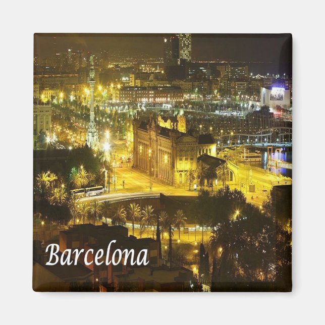 zES018 BARCELONA by Night, Spain, Fridge Magnet (Front)