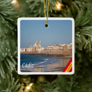 zES028 CADIZ panorama Spain, Ceramic Ornament