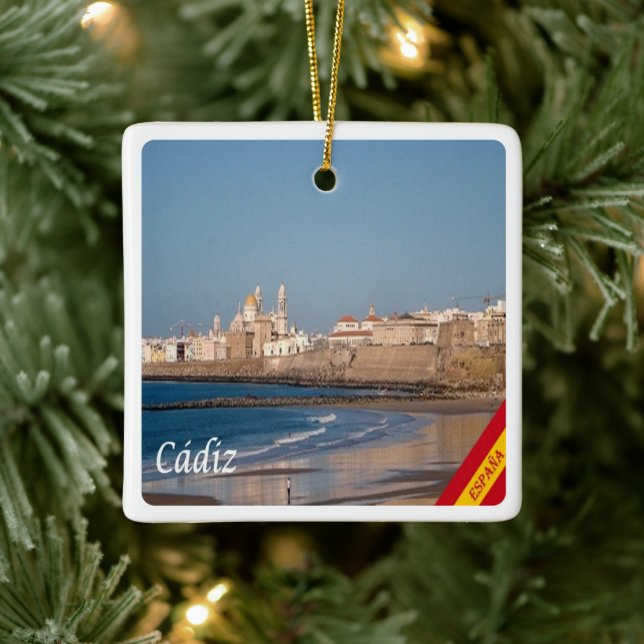 zES028 CADIZ panorama Spain, Ceramic Ornament (Tree)