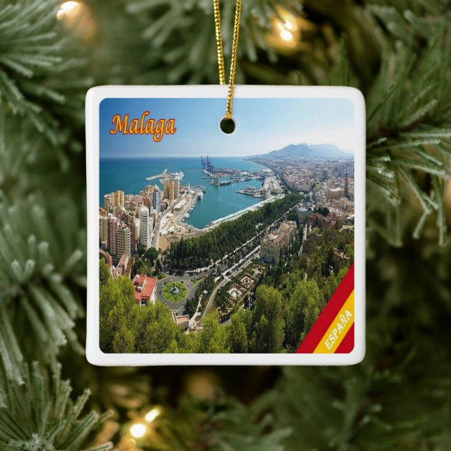zES032 panorama of MALAGA, Spain, Europe, Ceramic Ornament (Tree)