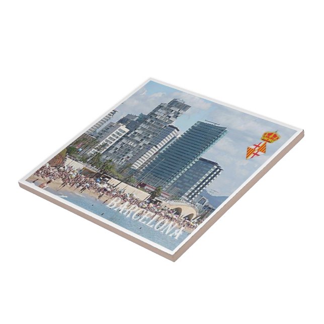 zES042 BARCELONA, The Beach, Spain, Ceramic Tile (Side)