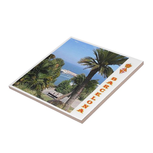 zES044 BARCELONA Panorama Spain, Ceramic Tile (Side)