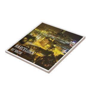 zES049 BARCELONA by Night, Ceramic Tile