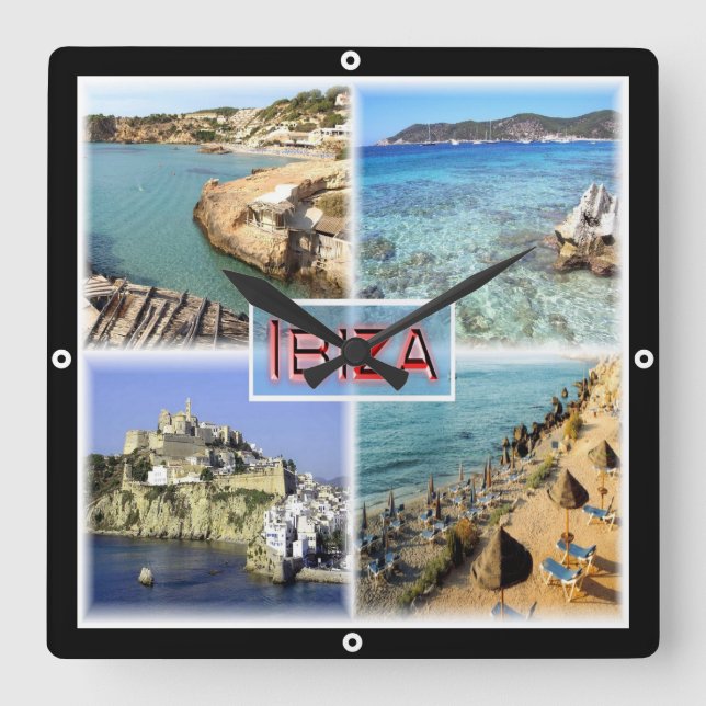 zES109 IBIZA old town, CALA TARIDA, SES SALINAS, Square Wall Clock (Front)