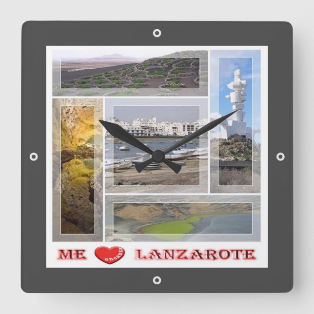 zES145 LANZAROTE "I Love", Spain, Square Wall Clock (Front)