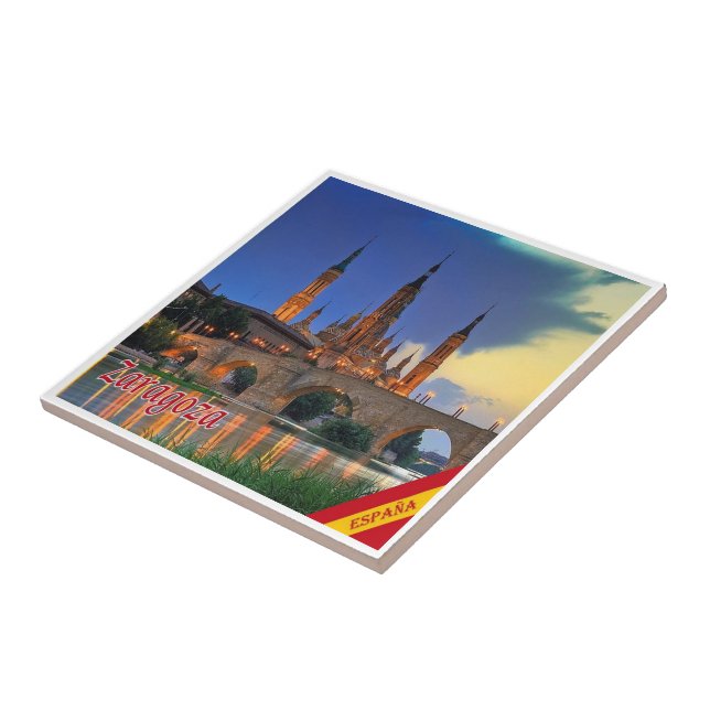 zES150 ZARAGOZA panorama, Spain, Ceramic Tile (Side)
