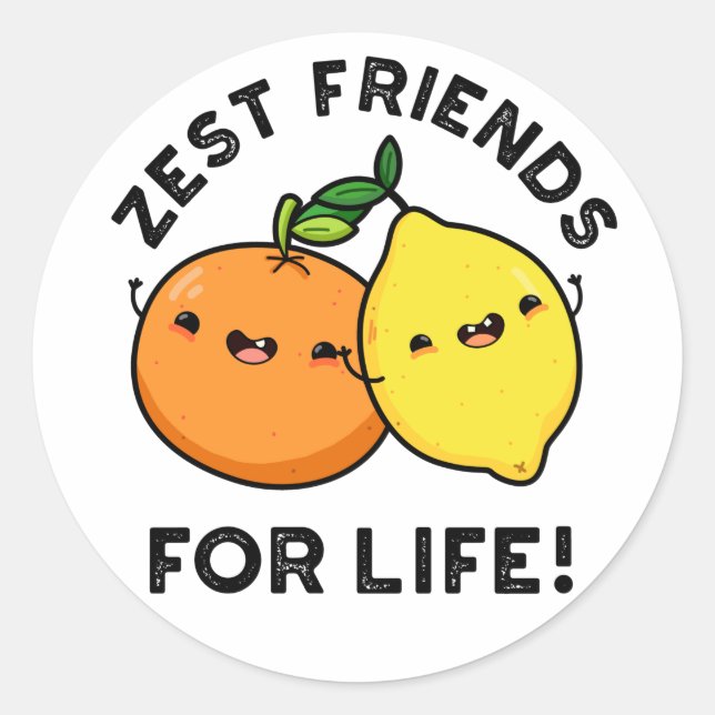 Zest Friends For Life Funny Citrus Fruit Pun  Classic Round Sticker (Front)