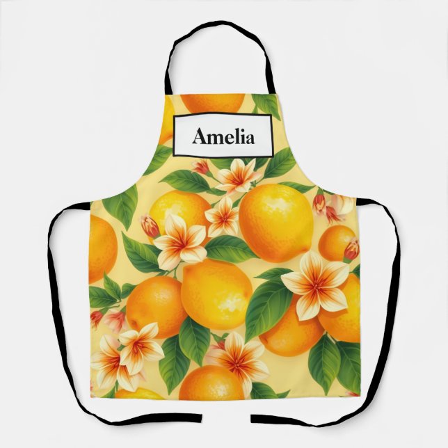 Zesty Citrus & Blossom Kitchen Apron (Front)