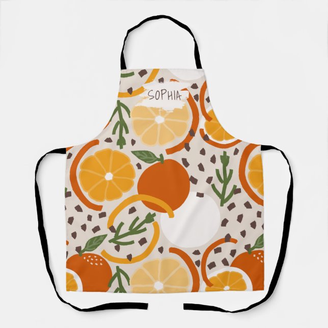 Zesty Citrus Geometric Confetti Chef Retro Kitchen Apron (Front)