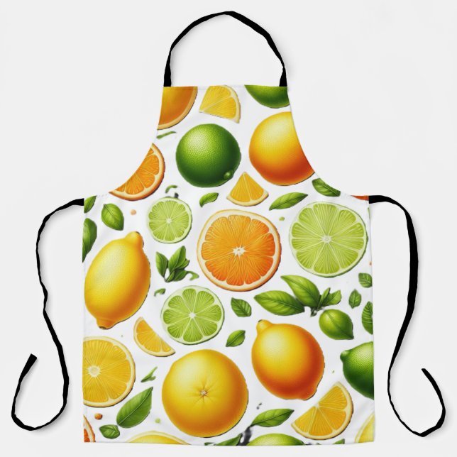 Zesty Citrus Harvest Apron – Orange & Lime Design (Front)