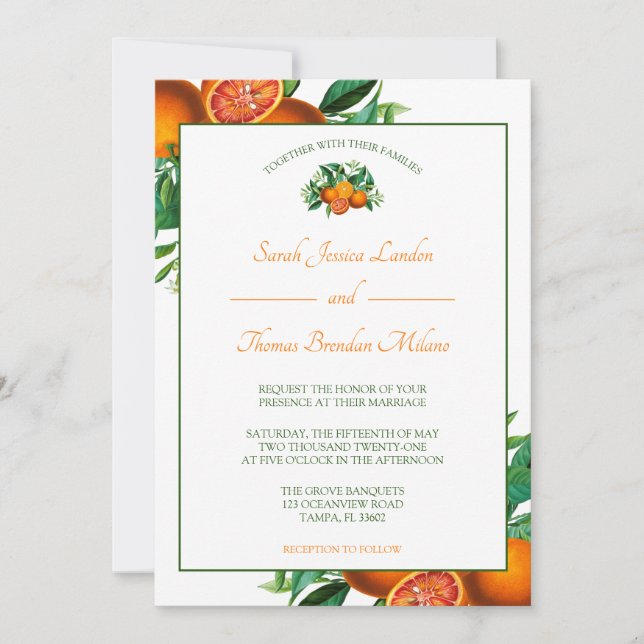 Zesty Citrus Orange Dream Wedding Invitation (Front)