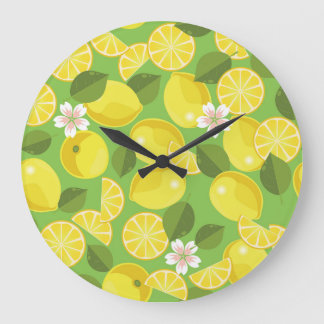 Zesty Lemon: Citrus Pattern Delight Large Clock