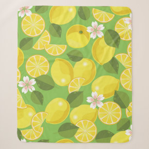 Zesty Lemon: Citrus Pattern Delight Sherpa Blanket