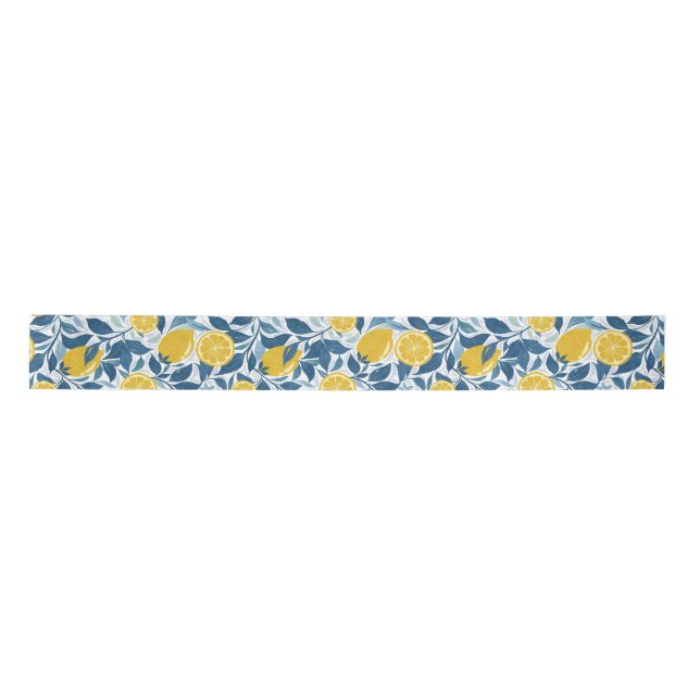 Zesty Lemon Garden - Bright yellow and Blue Satin Ribbon (Front)