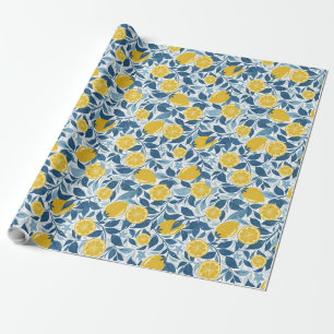 Zesty Lemon Garden - Bright yellow and Blue Wrapping Paper