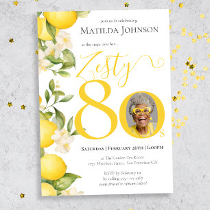 Zesty Lemon Photo Fun 80th Birthday Party Invitation