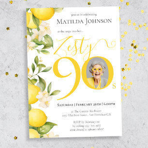 Zesty Lemon Photo Fun 90th Birthday Party Invitation