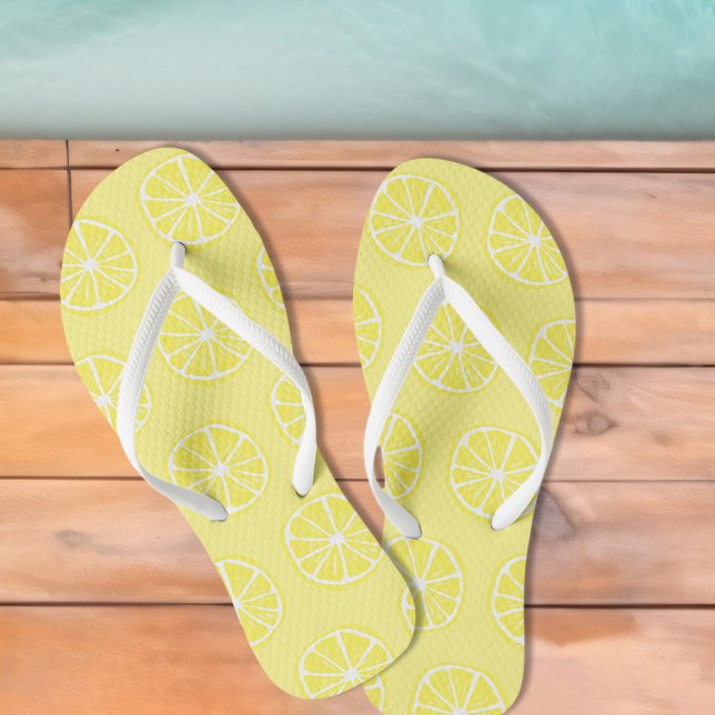 Zesty Lemon Slice Citrus Yellow Pool & Beach Fun   Thongs (Zesty Lemon Slice Citrus Yellow Pool & Beach Fun Flip Flops)
