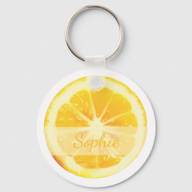 ZESTY LEMON SLICED YELLOW CITRUS FRUIT SPRINGTIME KEY RING (Front)