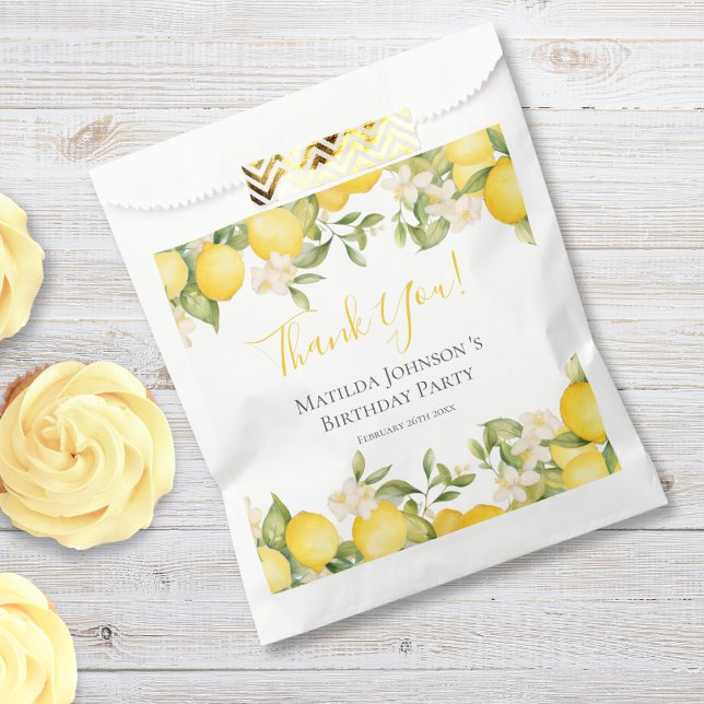 Zesty Lemons Fun Yellow Birthday Party Favour Bag (Mockup View)